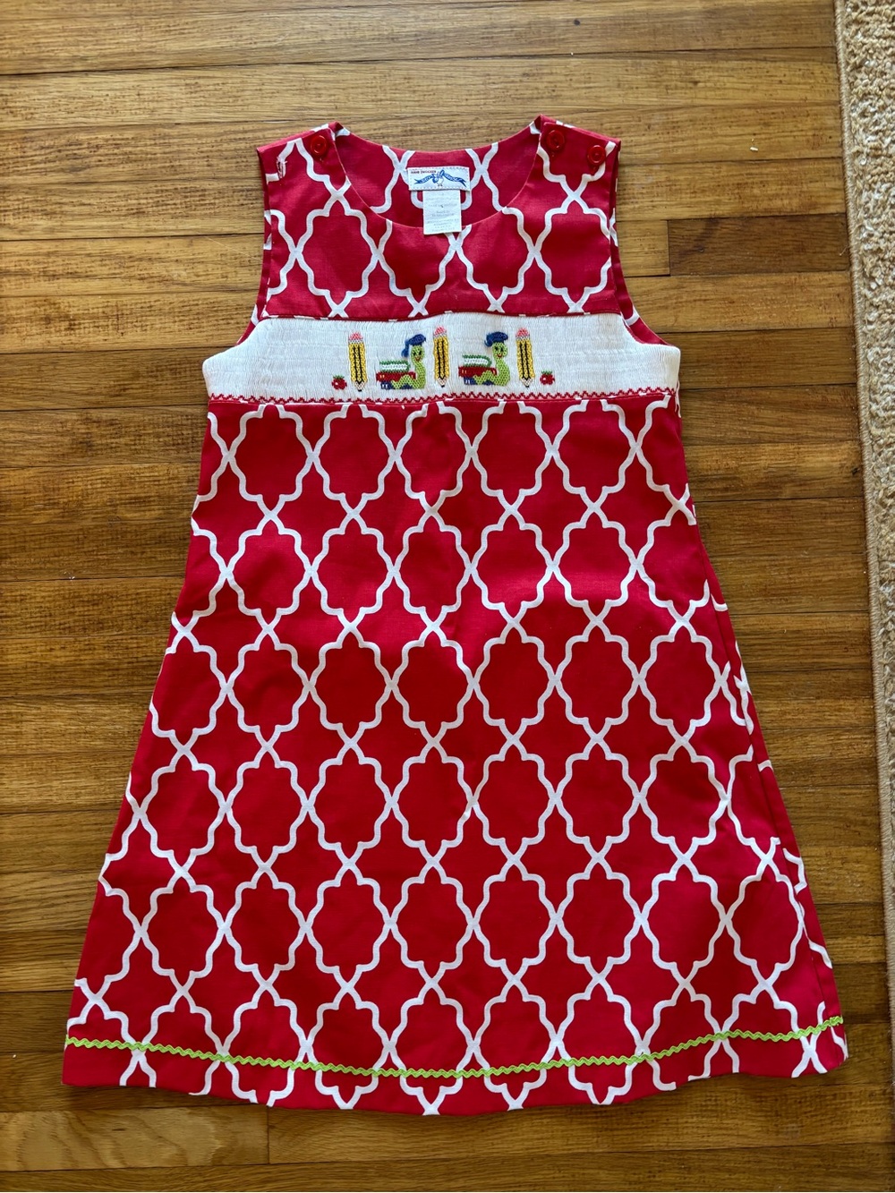 Silly Goose Girls Size 5 Hand Smocked School Dress Red White